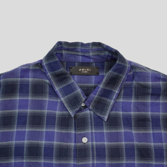 Amiri Bleached Flannel Button Up in Blue