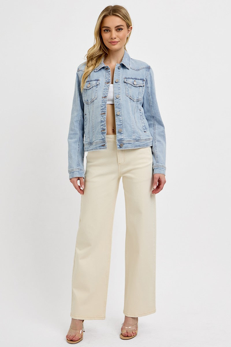 RISEN Light Wash Button-Down Classic Denim Jacket