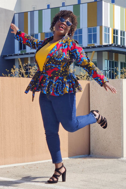 African Print Long Sleeved Peplum Blouse