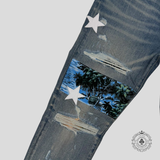 Amiri Hawaiian Star Art Patch Jeans in Clay Indigo