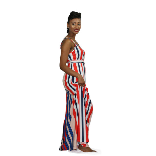 Two-Piece Summer Striped Casual Sleeveless Maxi Dress