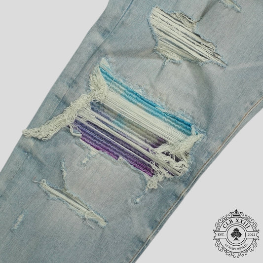 Amiri Watercolor Patch Jeans in Light Wash/Multicolor