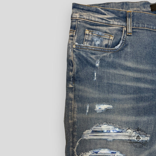 Amiri Tie Dye Bandana Thrasher Jeans in Clay Indigo
