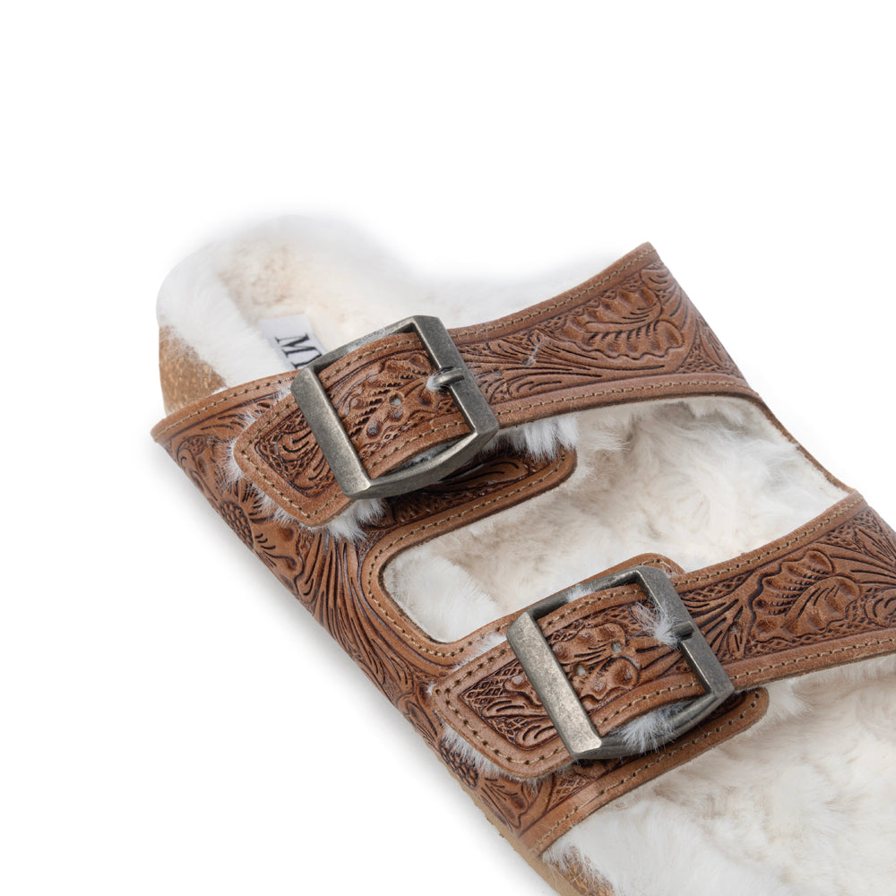 Trail Winder Hand-tooled Fur Comfort Leather Sandals