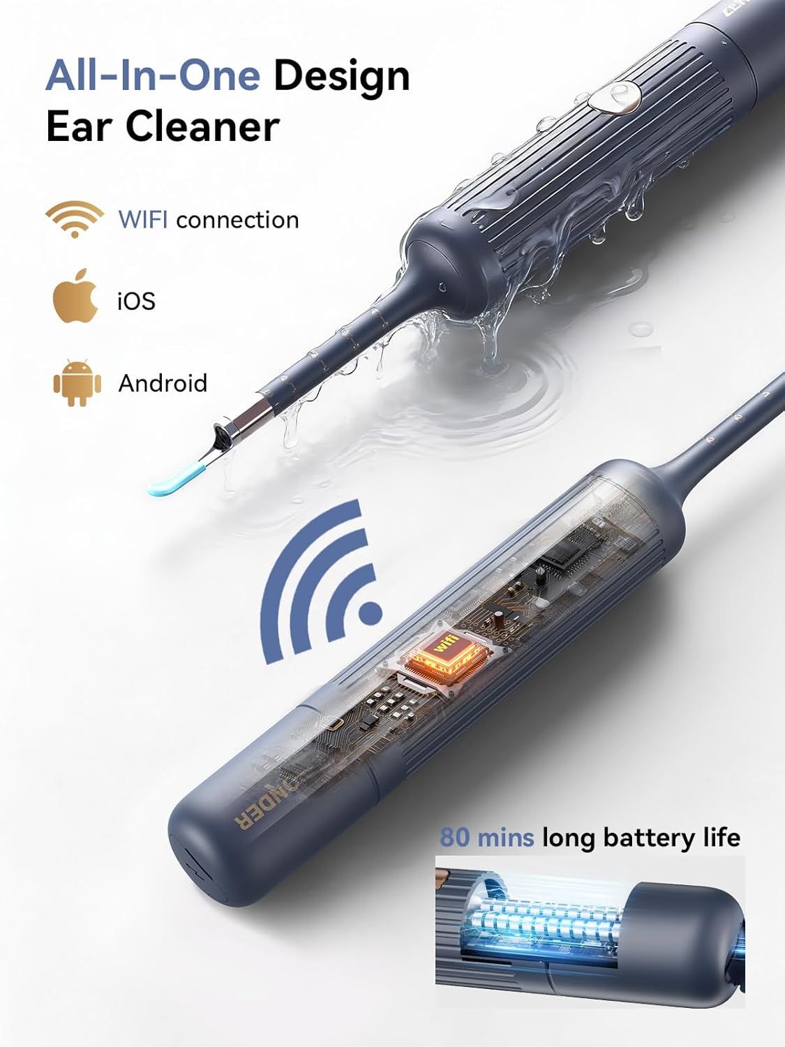 I35R Ear Cleaner with Flexible Ear Camera Otoscope - Visual Ear Pick Tweezers Wax Remover - Ear Cleaning Kit for Family
