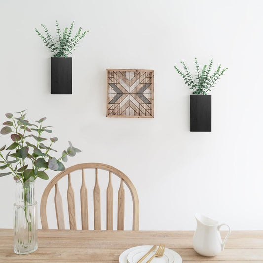 2 Pack Wood Wall Planter Vase with Artificial Eucalyptus Farmhouse Wall Hanging Decor Pocket Planter for Indoor Fake Plants Greenery, Living Room Bedroom Kitchen Home Office Decoration, Black