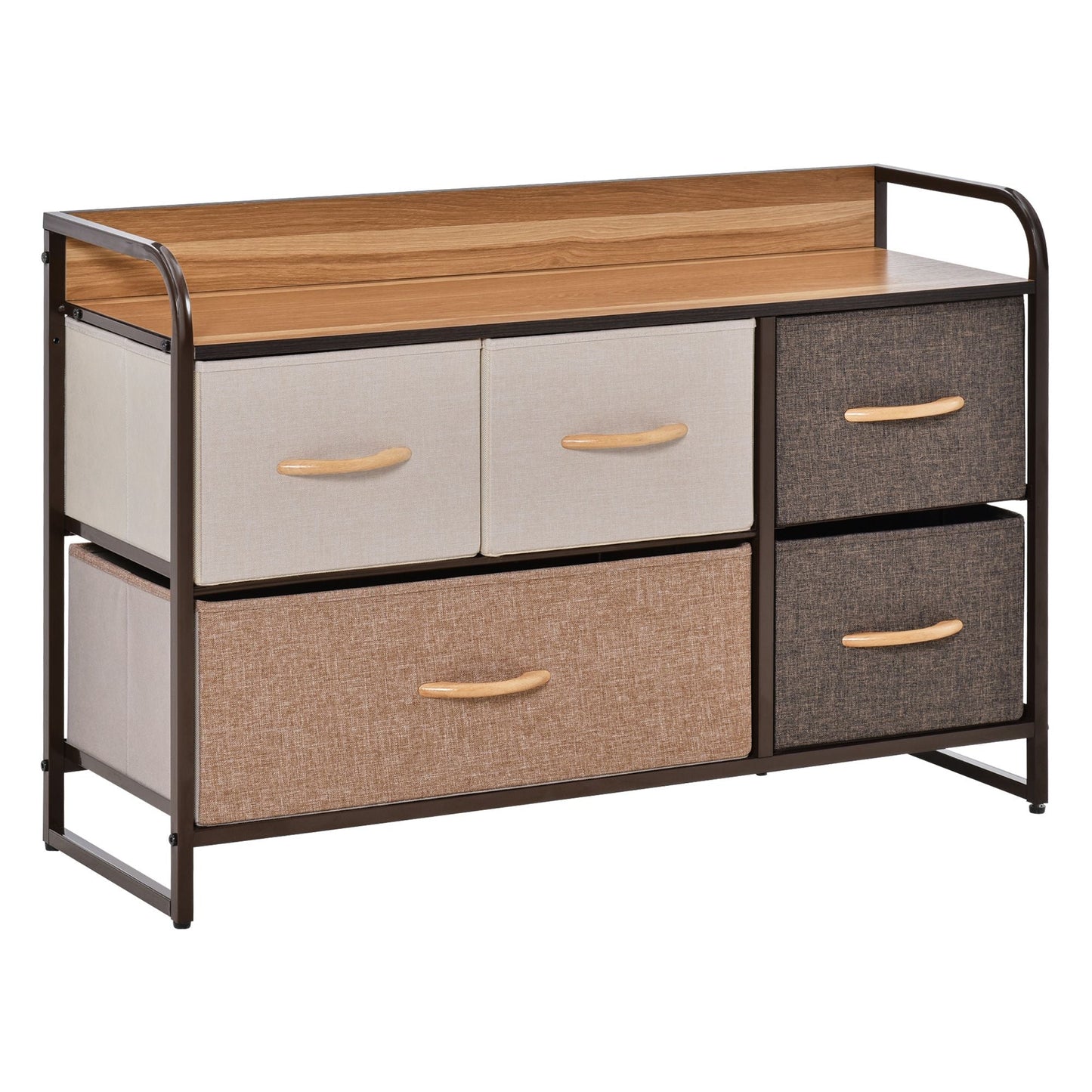 5-Bin Dresser Storage Tower Cabinet Organizer Unit, Chest Dresser Drawers with Metal Frame for Bedroom, Multicoloured