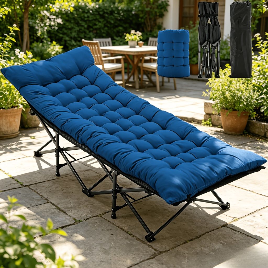 Foldable camping bed with mattress, sturdy and durable folding bed