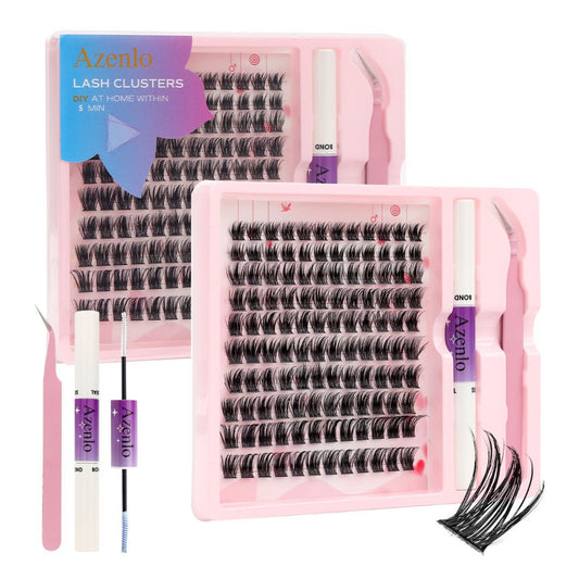 2026 Hottest New Product: False Eyelashes - Azenlo Beginner's DIY Eyelash Extension Kit, 120 Clusters Of Large-capacity False Eyelashes, Includes Glue, Tweezers, and Complete Tool Set