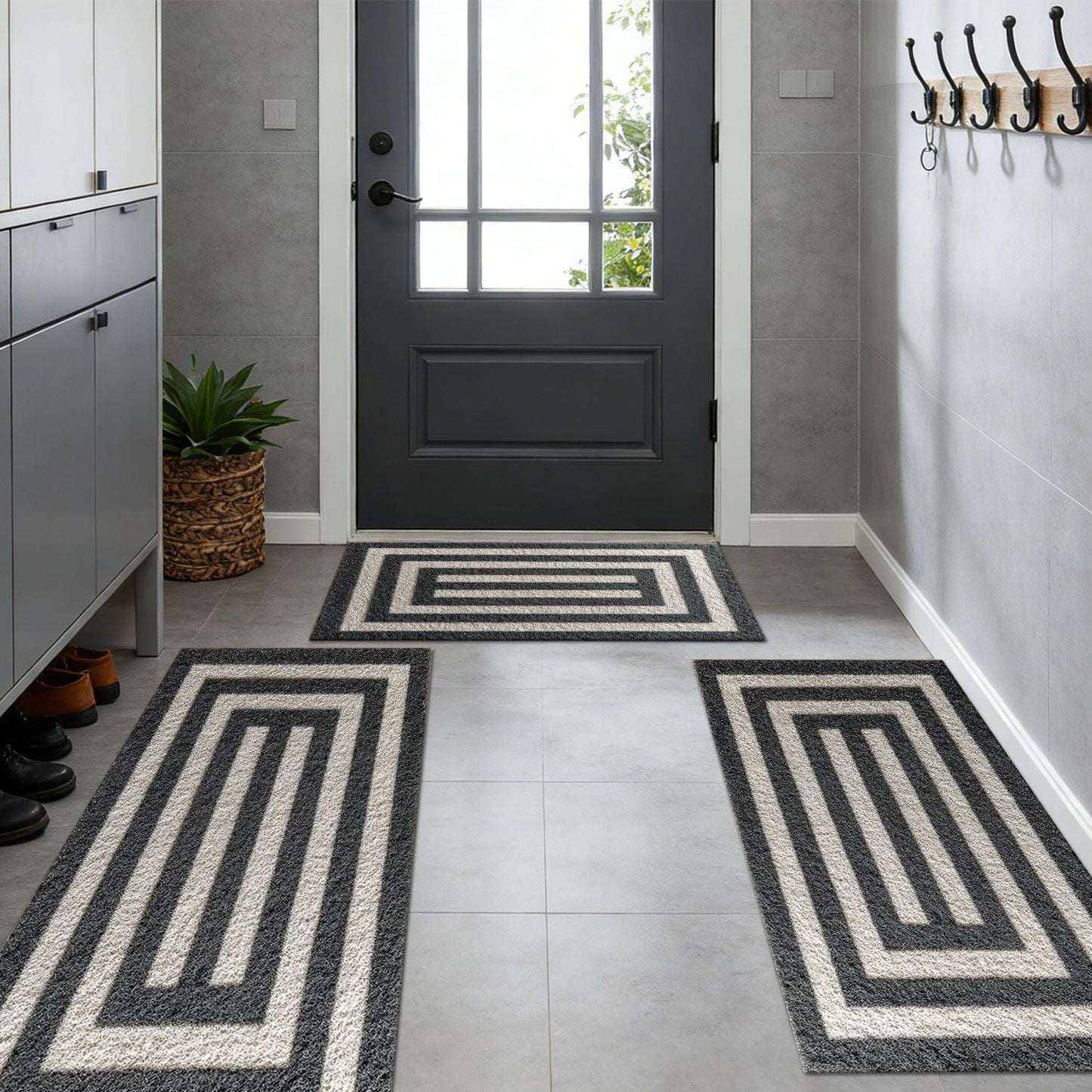 Three-piece kitchen rug set, non-slip and washable, abstract pattern kitchen hallway rug, soft and comfortable, suitable for sinks, floors, entrances, hallways and bathrooms.