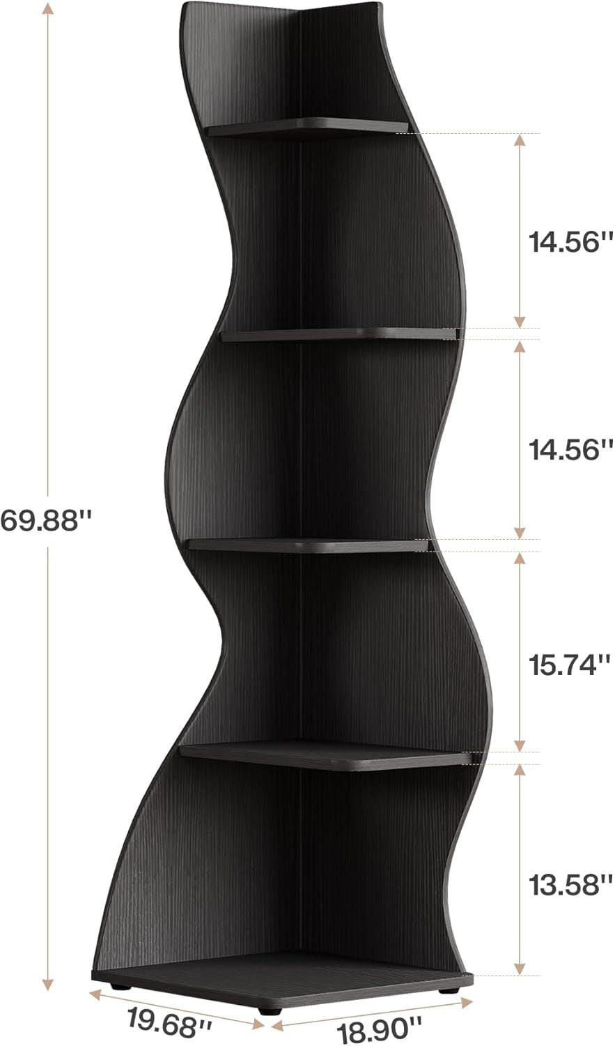 Wave shaped corner shelves, modern corner bookshelves, bookcases, display stands, and plant racks are suitable for small spaces