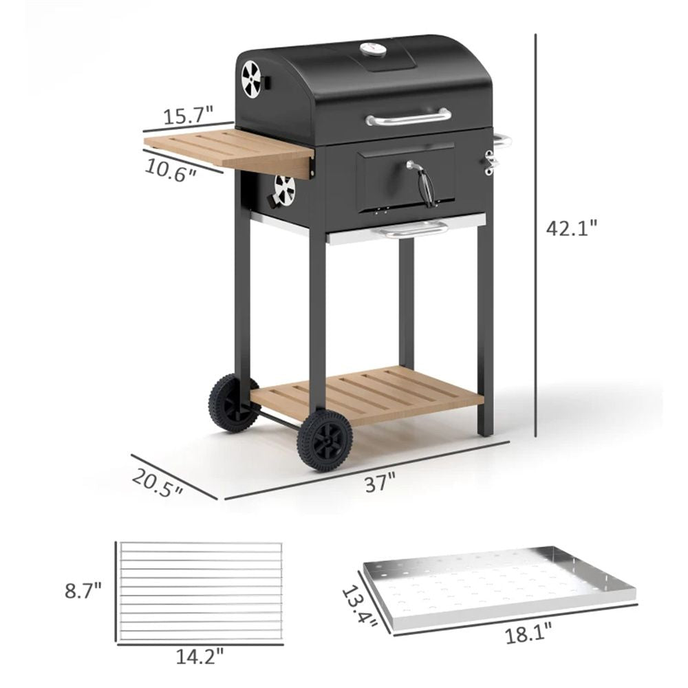 Charcoal barbecue grill, backyard picnic cookware, black