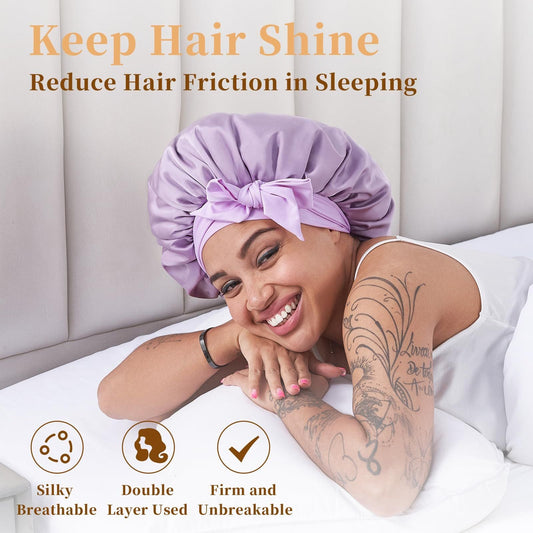 Silk Bonnet for Sleeping Women, Satin Hair Bonnet for Sleeping for Wavy Curly Natural Hair Women Men - Rose Red