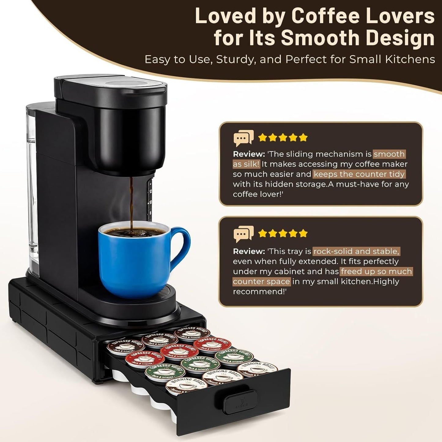 Coffee Pod Organizer Drawer for Keurig K-Cup Pods, Holds 18 Pods - Compact, Easy-Access Design with Smooth Glide, Ideal for Small Spaces and Coffee Machines
