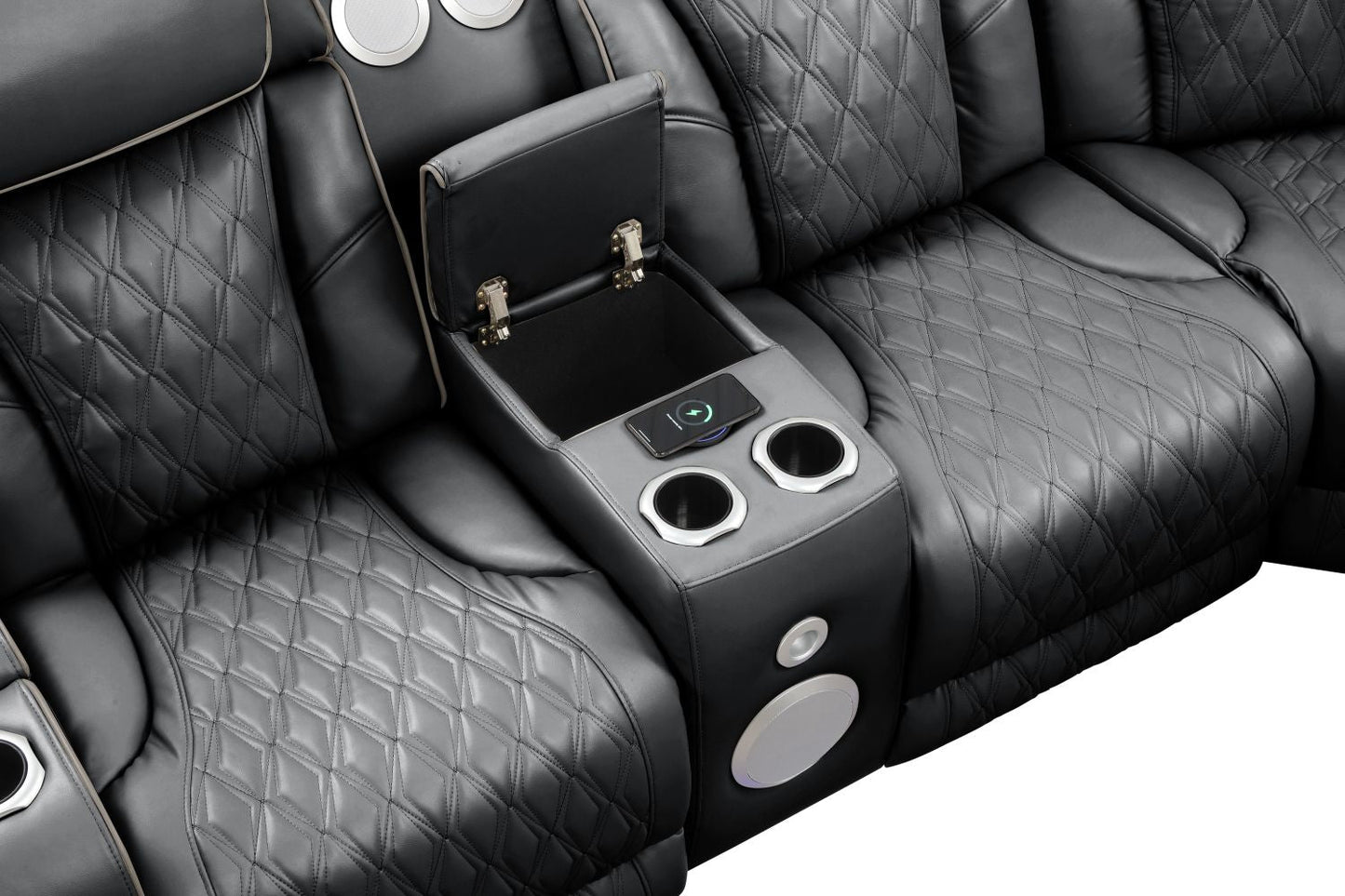 Fortuner Modern Style Upholstery Recliner Loveseat Made with Wood & Massage Function Included-Black