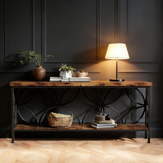 2-Tier Console Table, Industrial Sofa Table Behind Couch