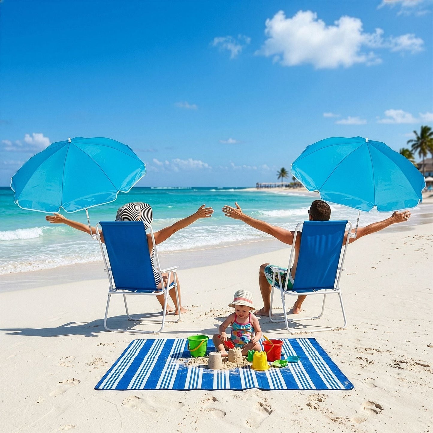 1 Pack Heavy Duty Steel Beach Chair with Umbrella, XL Size 15" Seat Height Royal Blue, Oxford Cloth with Support Bar, Single Position Adjustable, 120kg Load