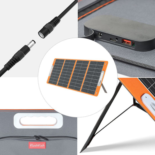100W 18V Portable Solar Panel; Flashfish Foldable Solar Charger with 5V USB 18V DC Output Type-C Output Compatible with Portable Generator; Smartphones; Tablets and More
