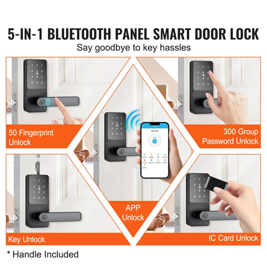 Smart Lock, 5-in-1 Smart Door Knob, Fingerprint Deadbolt with App Control, Bluetooth Smart Lock, Keyless Entry Door Lock with Handle, Biometric Door Lock, Keypad Digital Door Lock for Front Door