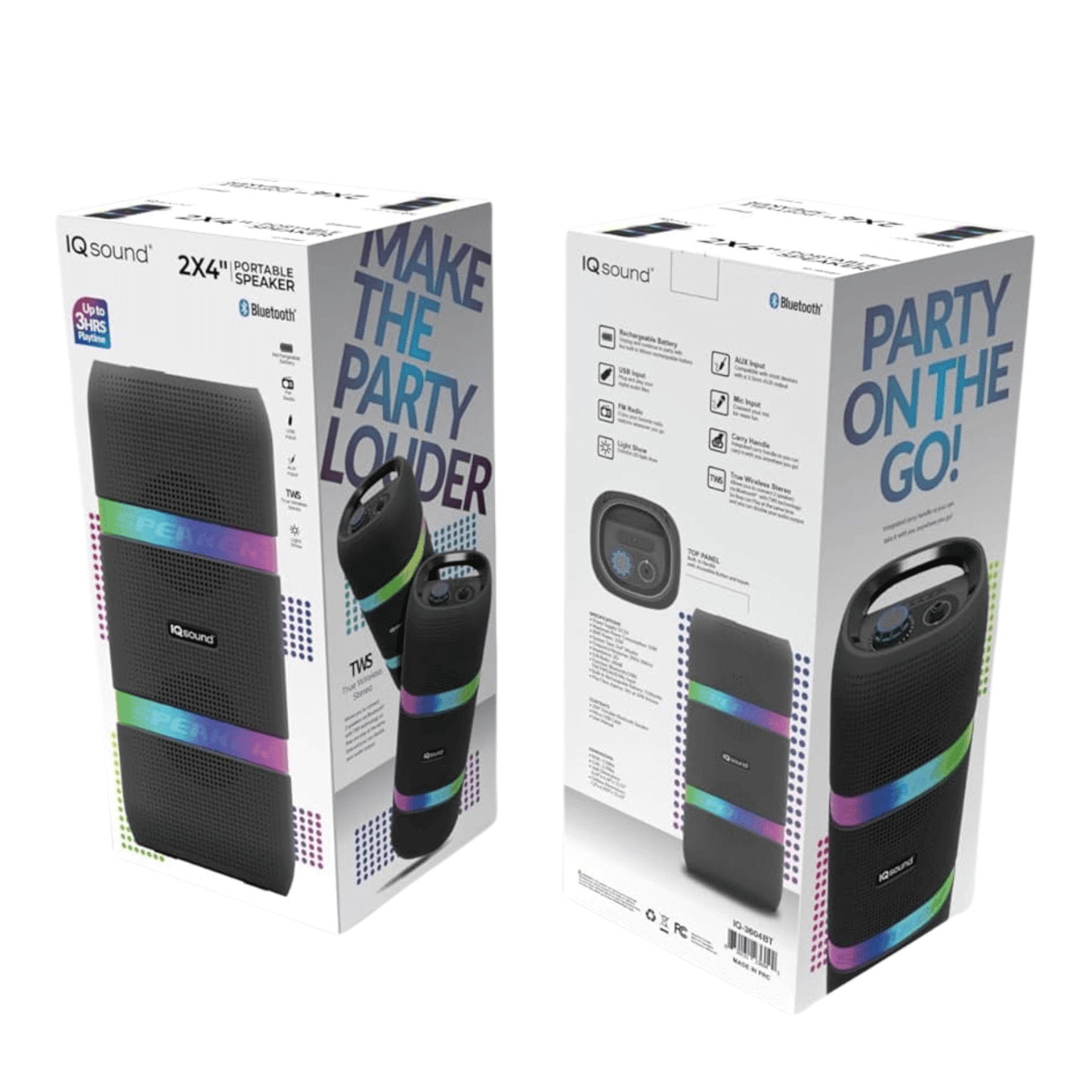 IQ Sound 2 x 4-Inch Portable Bluetooth TWS LED Speaker