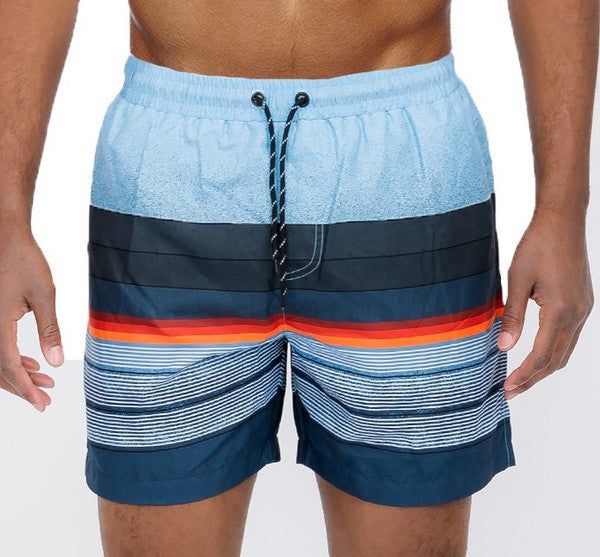 Stylish Blue Striped Swim Shorts for Men - Comfortable Quick-Dry Beachwear