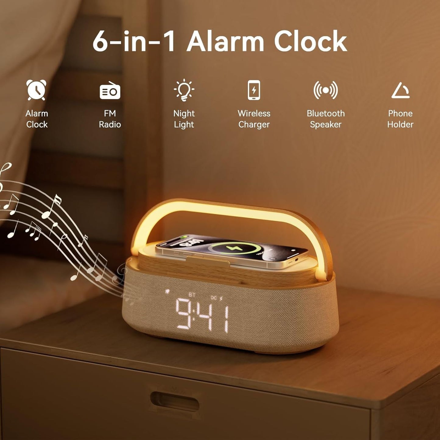 Bluetooth Speaker with Wireless Charge FM Radio 2500mAh Battery, LED Night Light Suitable for Home,Bedroom,Office,Gifts