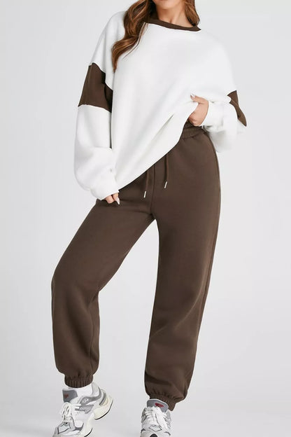 Drop Shoulder Loose Sweatshirt and Joggers Active Set