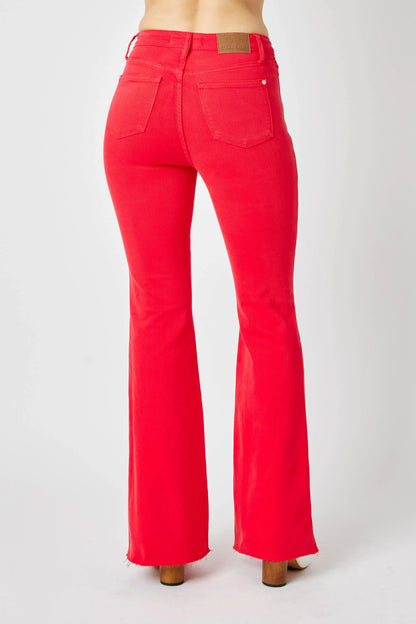 Judy Blue Full Size Hw Tummy Control Garment Dyed Flare Jeans Plus Size