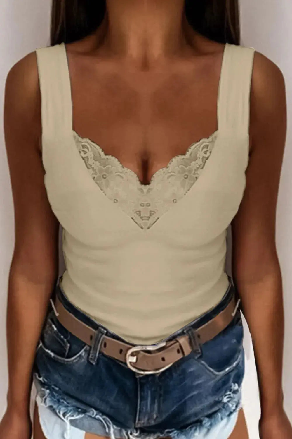 Full Size Lace Detail V-Neck Tank Plus Size