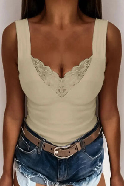 Full Size Lace Detail V-Neck Tank Plus Size