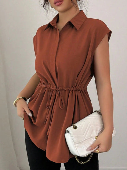 Drawstring Waist Cap Sleeve Shirt
