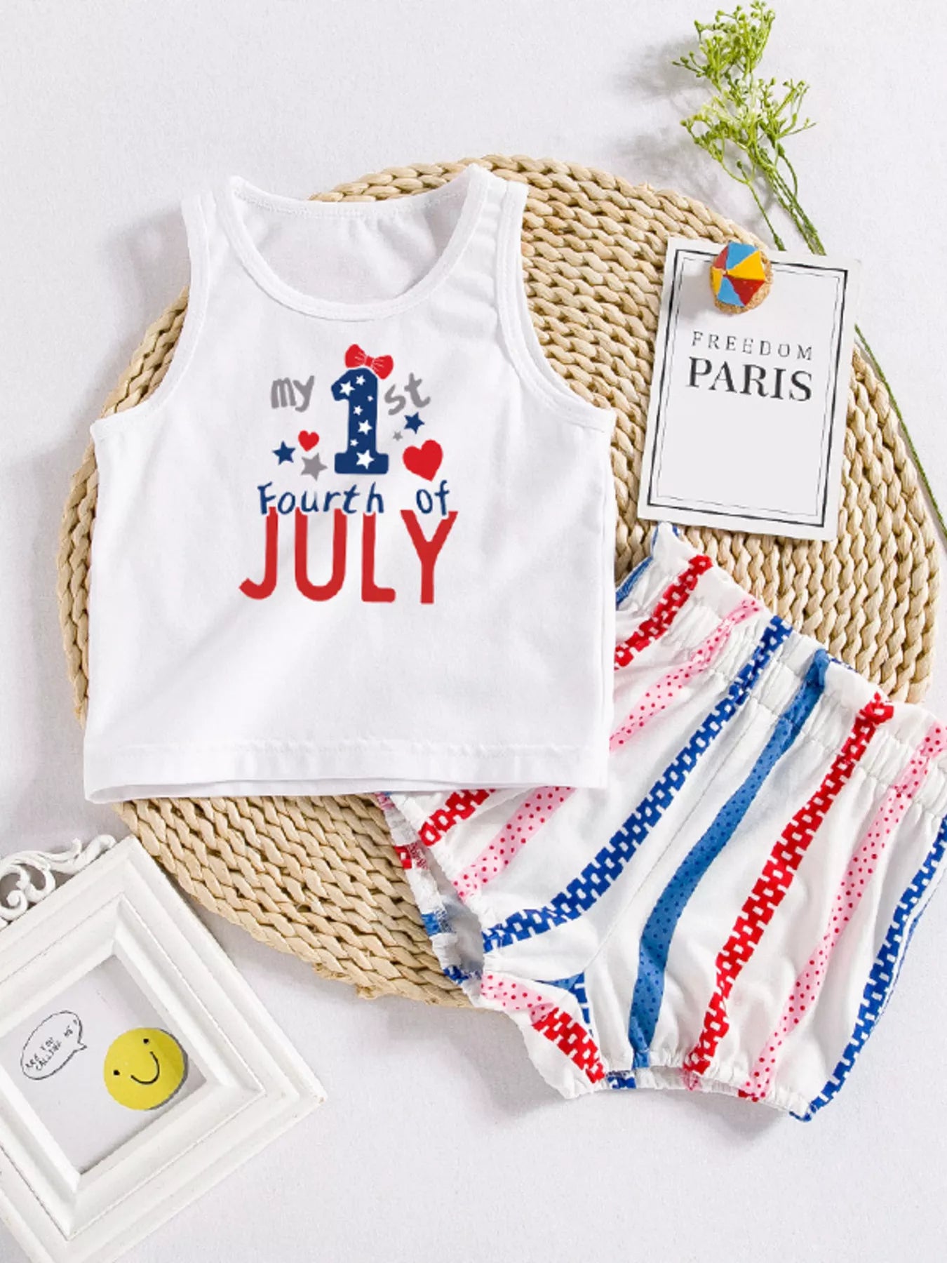 Children's Patriotic USA Floral Tank and Shorts Set