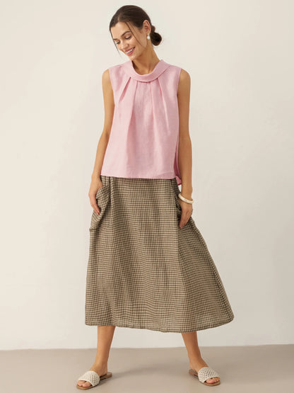 100% Linen Structured Collar Sleeveless Blouse BLAIR