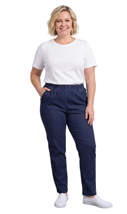 Women's Lightweight Pull-On Denim Jeans with Elastic Waist – Relaxed Fit Stretch Jeans for Casual Everyday Wear