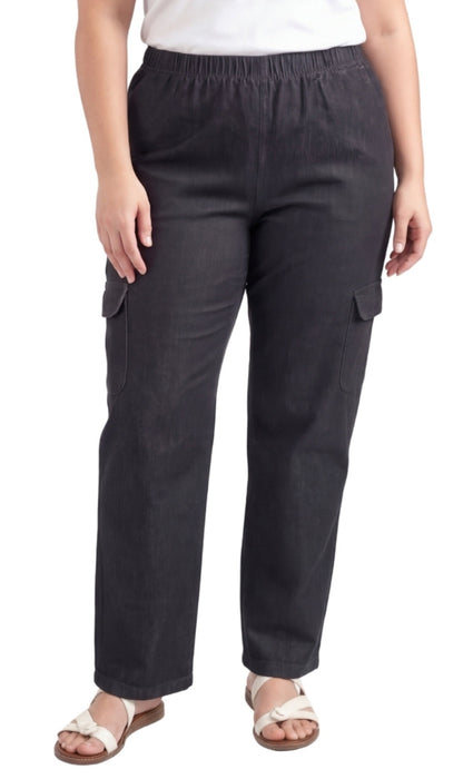Women's Lightweight Elastic Stretch Waist Casual Denim Pull-on Cargo Pants