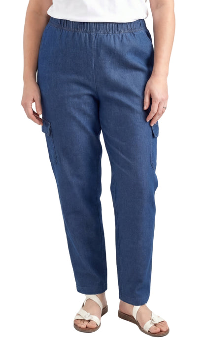 Women's Lightweight Elastic Stretch Waist Casual Denim Pull-on Cargo Pants
