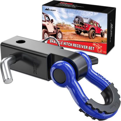 Heavy-Duty Shackle Hitch Receiver with 2-Inch Compatibility, 45,000 lbs Breaking Strength, 3/4" D Ring Trailer Pin, Solid Recovery Towing Kit for Trucks and Off-Road Vehicles