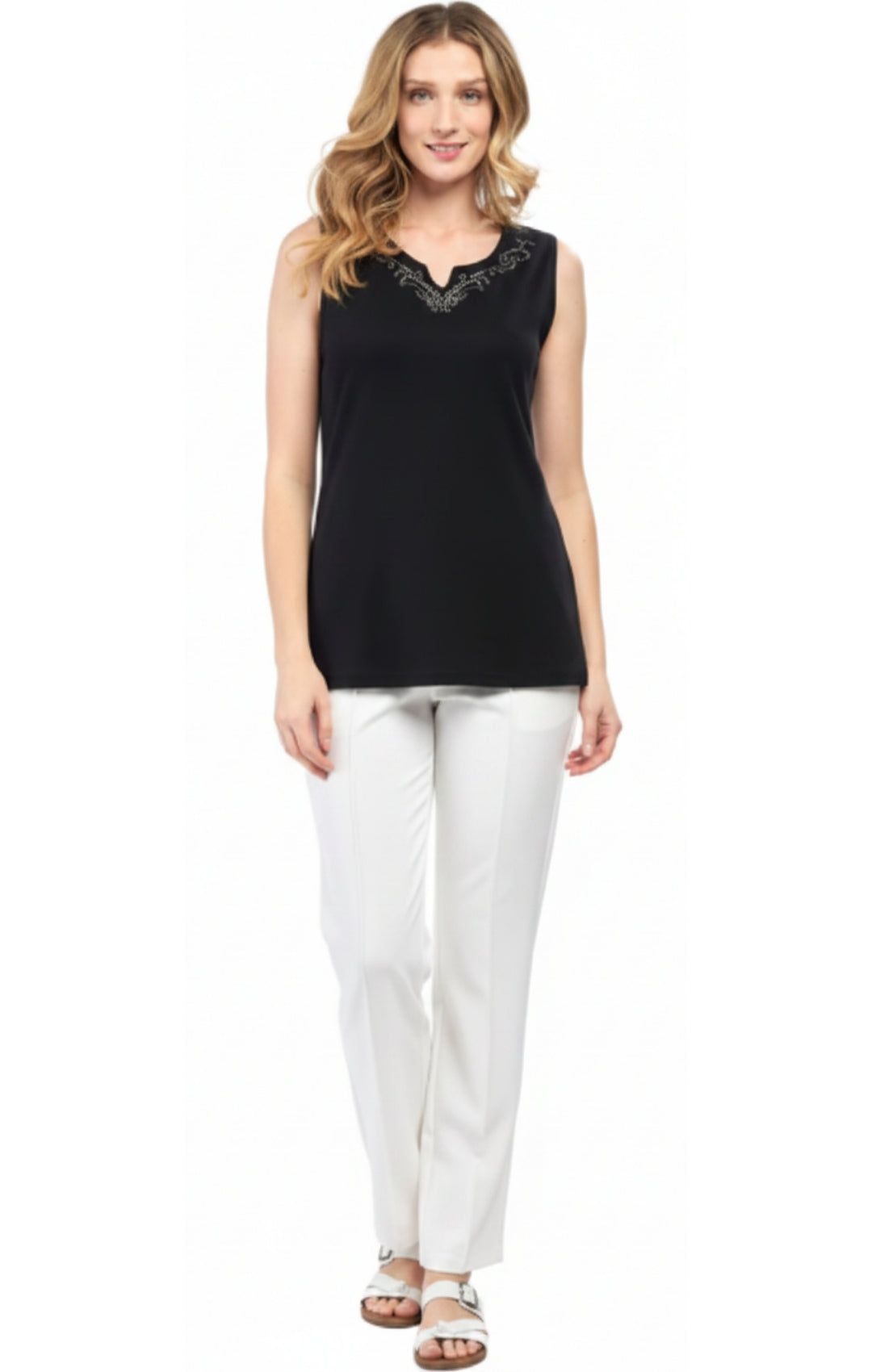 Women's Rhinestone Notch V-neck Knitted Tank Top