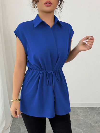 Drawstring Waist Cap Sleeve Shirt