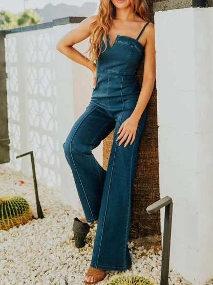 Spaghetti Strap Wide Leg Denim Jumpsuit