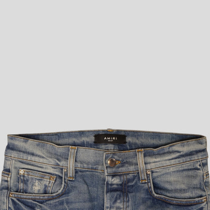 Amiri MX1 Silk PJ Patch Jeans in Light Indigo
