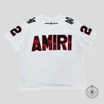 Amiri Palm Tree 22 Oversized Football T-Shirt in White/Black/Red