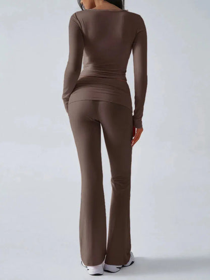 Devine Ruched Long Sleeve Top and Pants Set