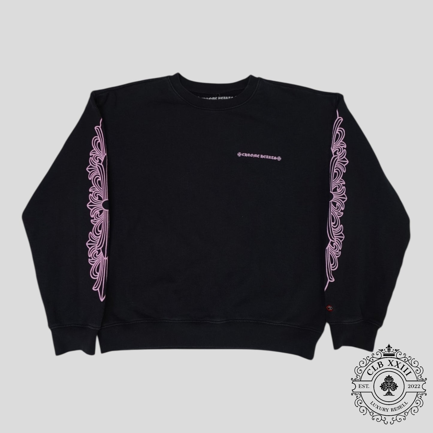 Chrome Hearts Floral Sleeve Crewneck in Black / Pink