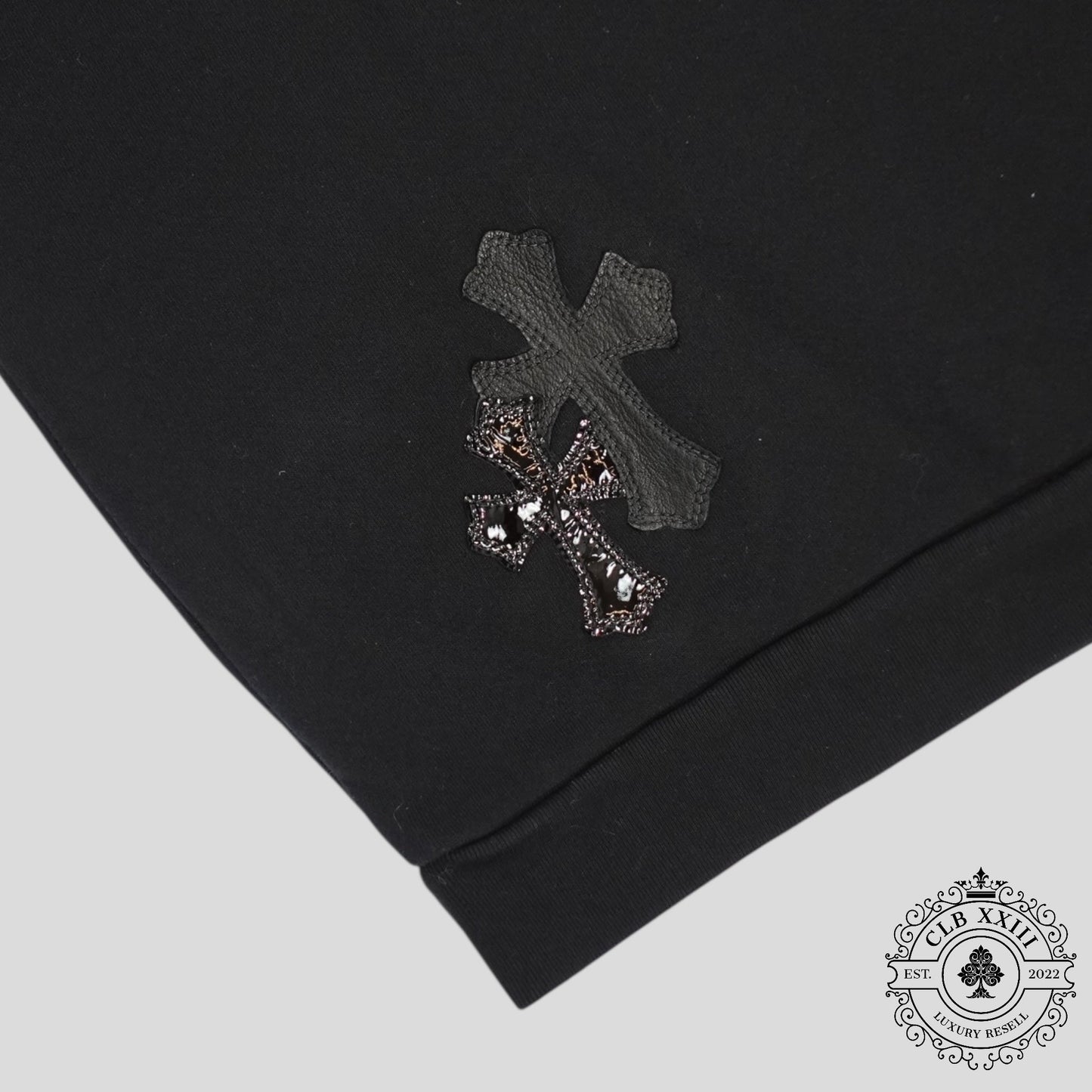 Chrome Hearts Leather Cross Patch Crewneck in Black