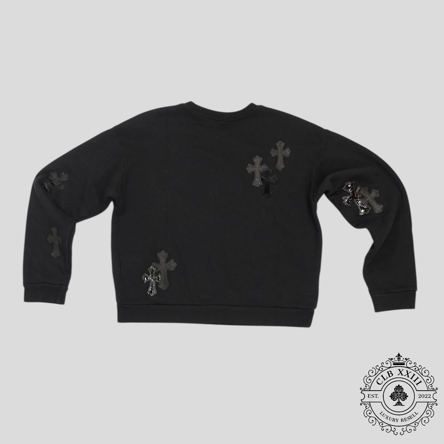 Chrome Hearts Leather Cross Patch Crewneck in Black