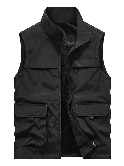 Men's Plus Size Multi-Pocket Zip Up Vest