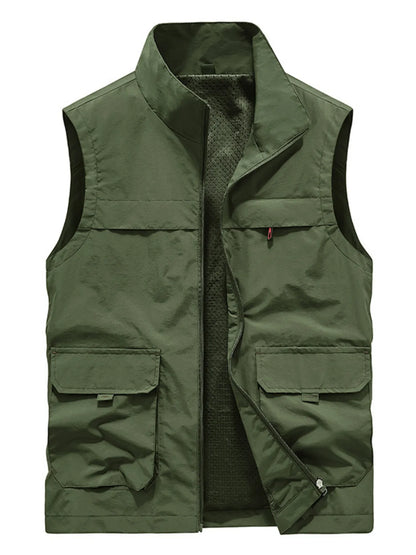 Men's Plus Size Multi-Pocket Zip Up Vest