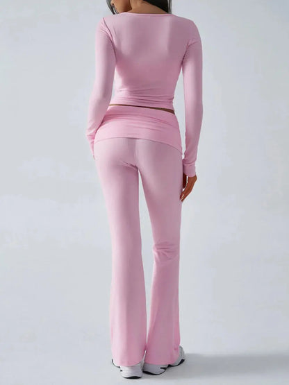 Devine Ruched Long Sleeve Top and Pants Set