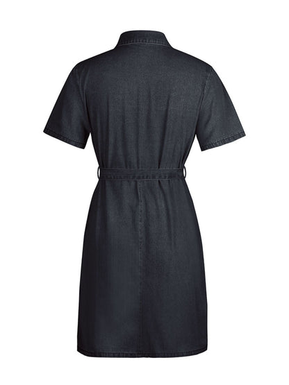 Zip Front Short Sleeve Denim Dress